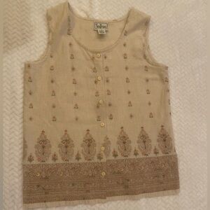 Vintage Tantrums Beige and Brown Patterned Sleeveless Blouse